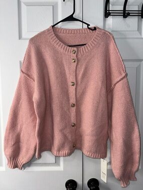Women's Soft Pink Button-Front Knit Cardigan